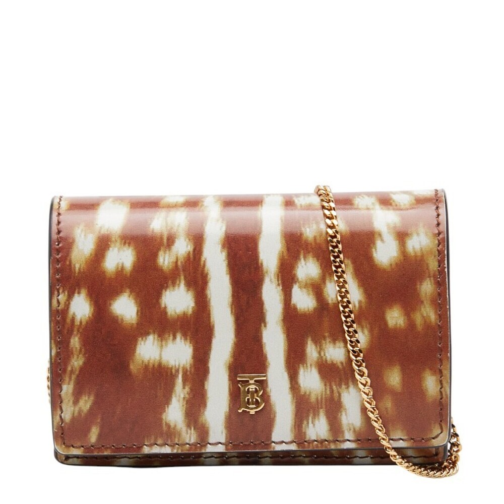 Burberry deer print chain shoulder wallet, brown leather, women's.